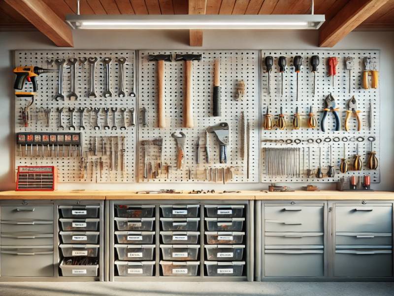 Des rangements suspendus et un espace propre et sain pour bricoler